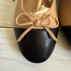 NWT J. Crew Sz 6.5 Cap Toe Bow Ballet Flats Shoes in Nude Black BT268